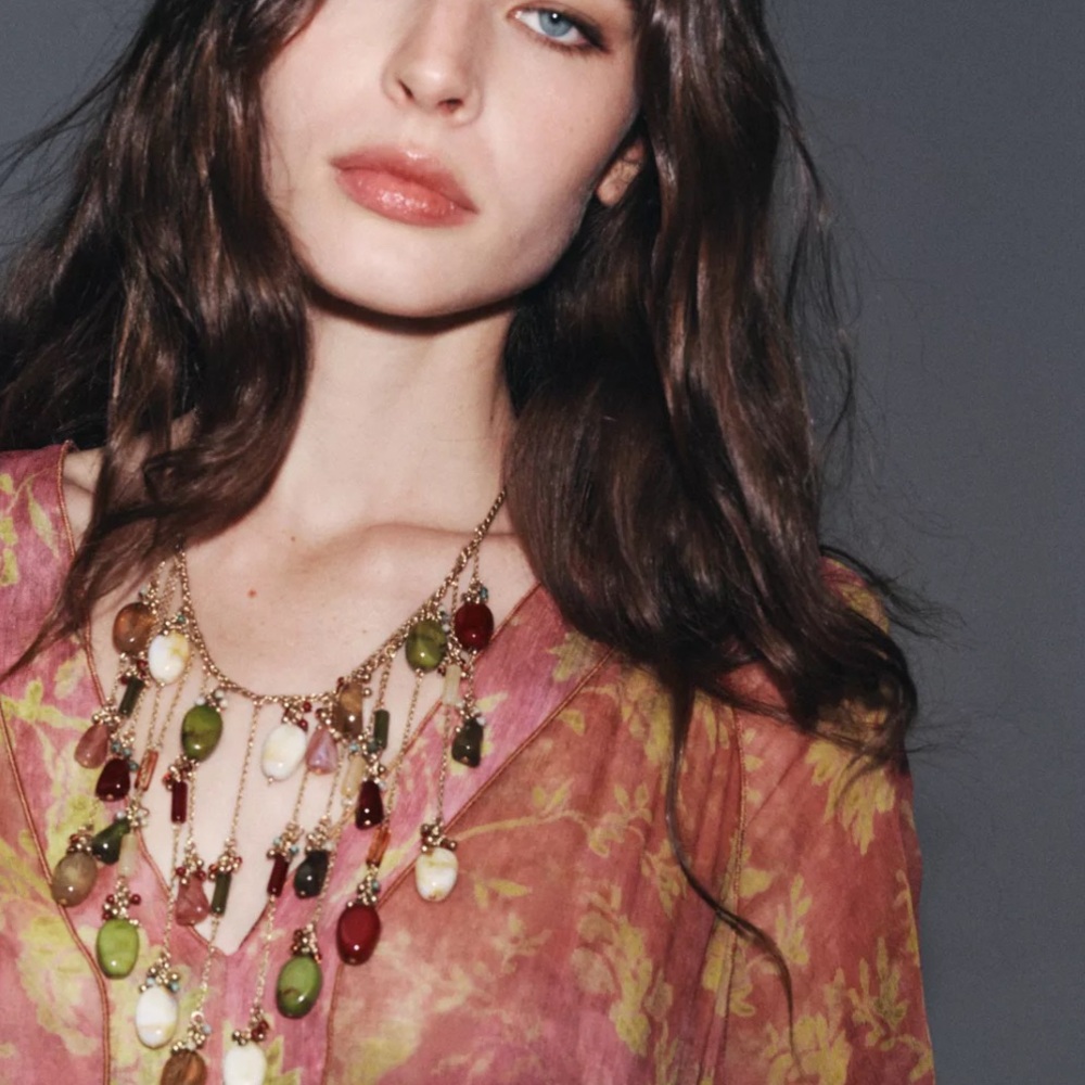 Zara NWT stone waterfall necklace 4548/203
